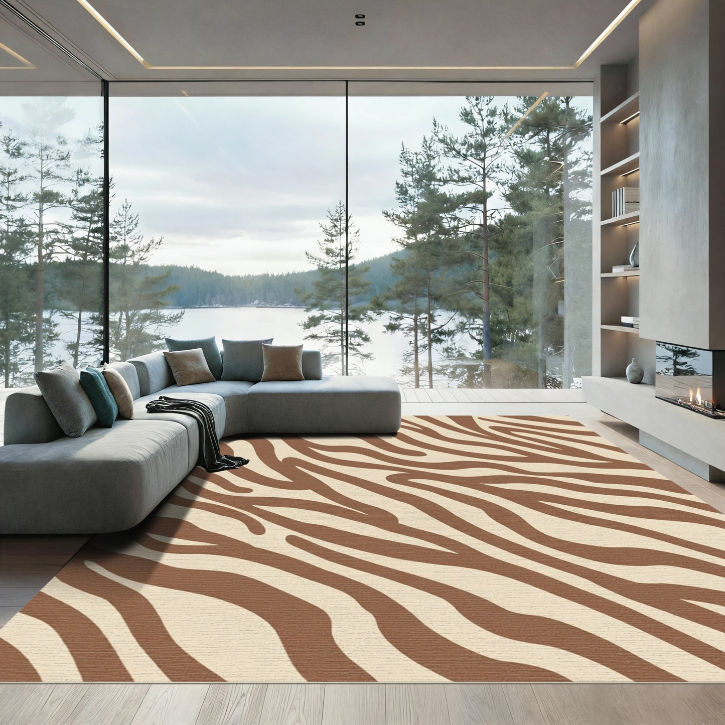 Brown Ivory Wild Animal Stripe Rug