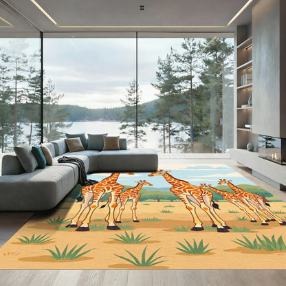 Family Herd Orange Giraffes Savannah Sky Rug