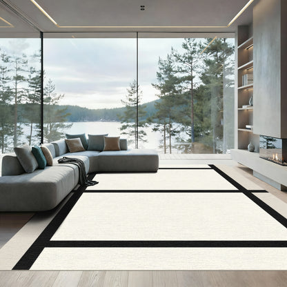 Minimalist Black White Grid Rectangles Rug