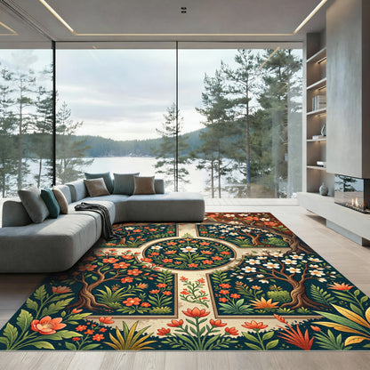 Crimson Floral Orchard Cross Medallion Rug