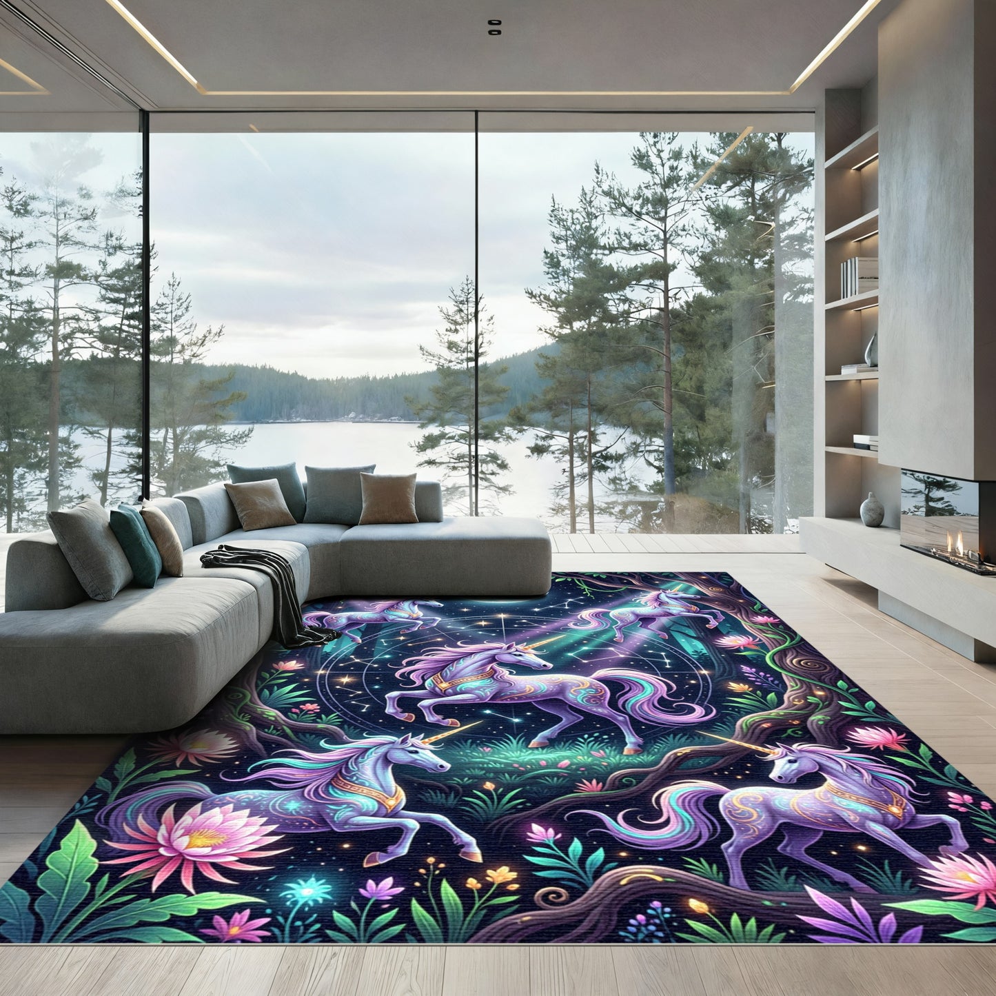 Celestial Unicorn Forest Constellation Art Rug