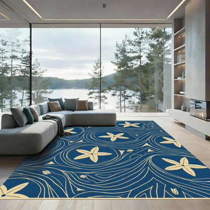 Deep Blue Starflower Swirl Rug