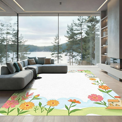Whimsical Floral Garden with Cute Animals Rug