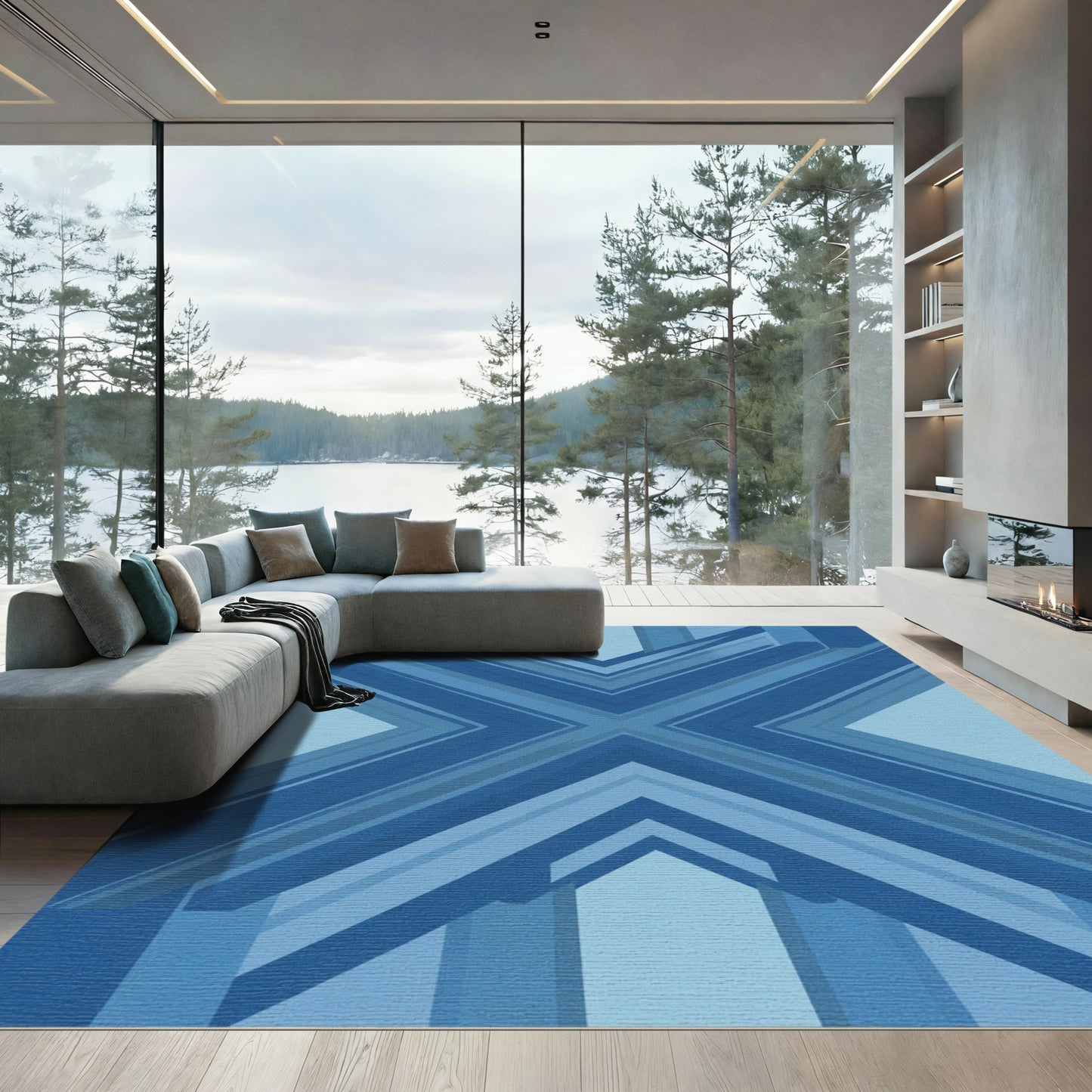 Modern Blue Geometric Arrow Rug