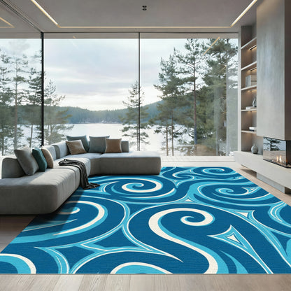 Deep Blue Swirl Water Abstract Rug