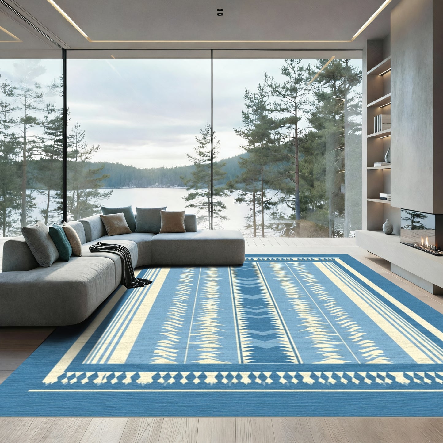 Serene Blue Tribal Stripe Rug