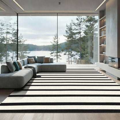 Bold Cream Black Linear Bands Rug