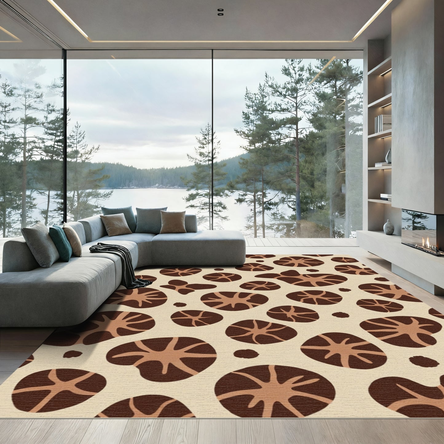 Brown Mushroom Pattern Rug