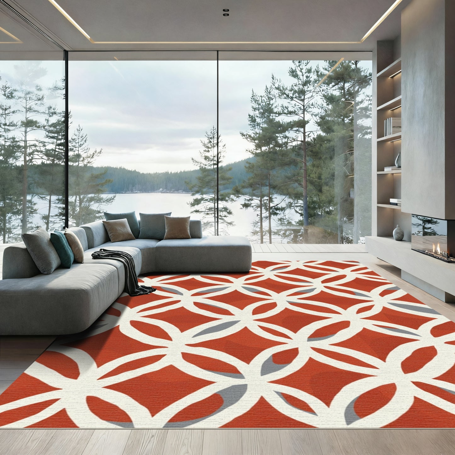 Reddish Orange Interlocking Circles Rug