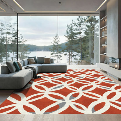 Reddish Orange Interlocking Circles Rug