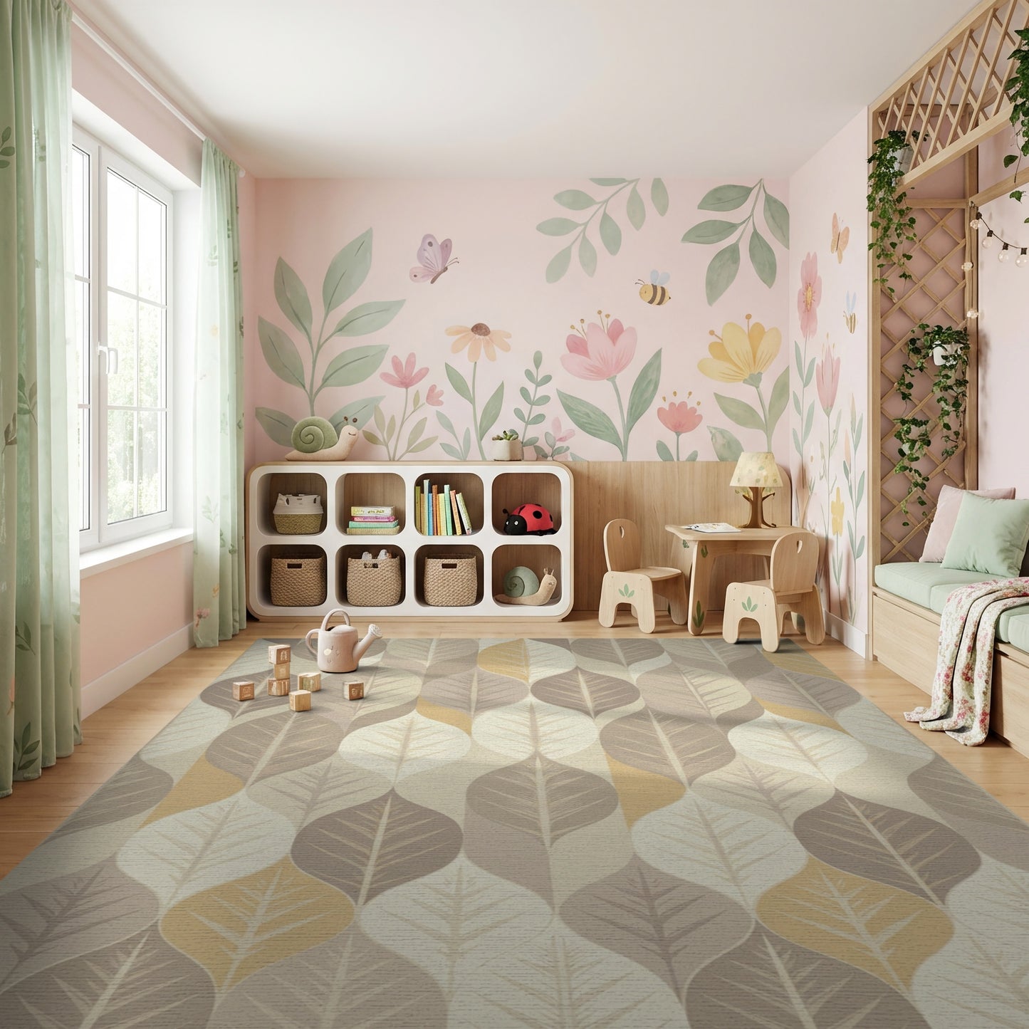 Modern Overlapping Leaves Neutral Tones Rug