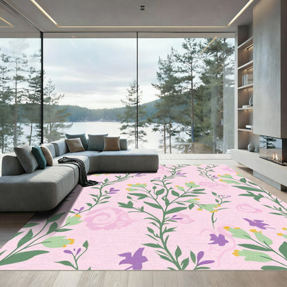 Pastel Pink Botanical Garden Floral Rug