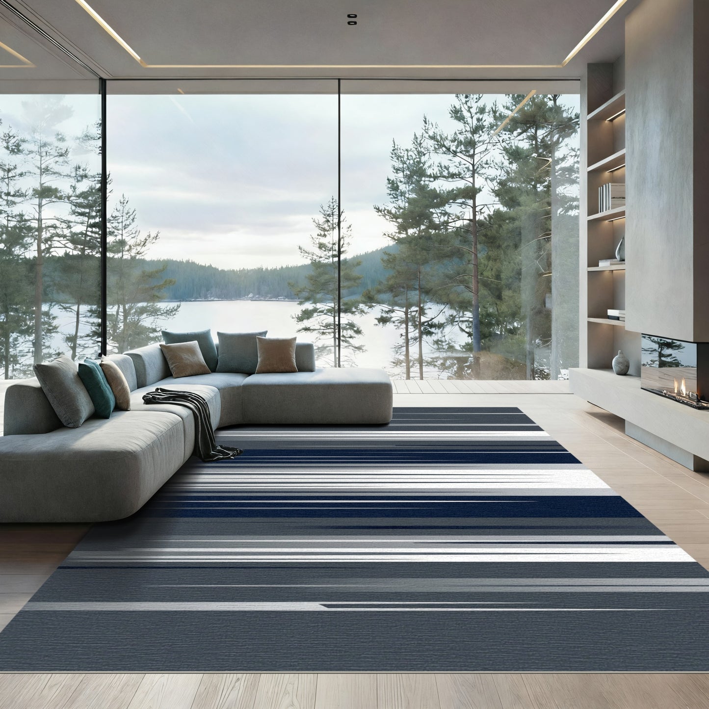 Modern Charcoal Gray Linear Abstract Rug