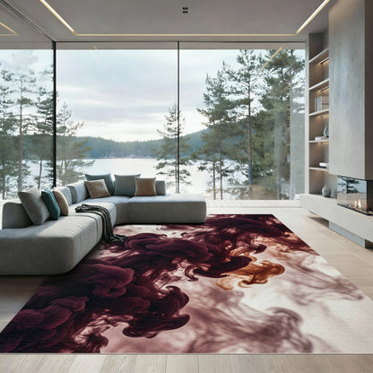 Ethereal Burgundy Haze Abstract Swirl Rug