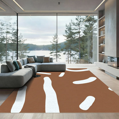 Brown White Abstract Blob Rug