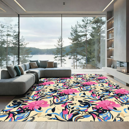 Pink Cream Abstract Floral Swirl Rug