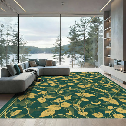 Emerald Green Golden Vine Scrolls Rug