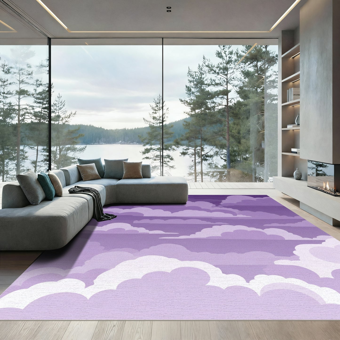 Pastel Lavender Cloudscape Panorama Rug