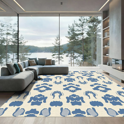 Blue Ivory Abstract Damask Rug