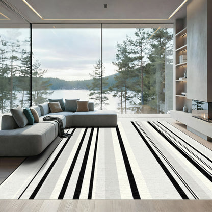 Black Gray White Vertical Stripe Rug