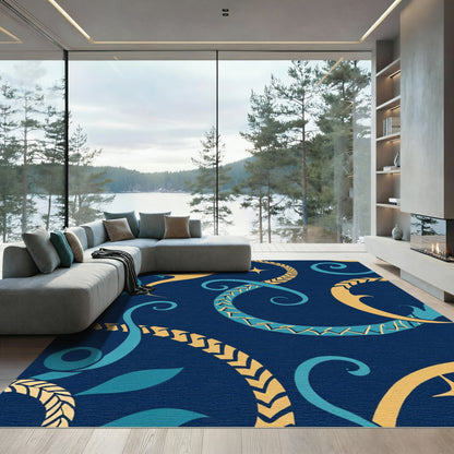 Midnight Blue Golden Swirls Rug