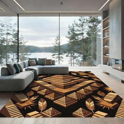 Aztec Golden Sun Pyramid Geo Rug