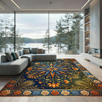 Celestial Navy Gold Floral Star Medallion Rug