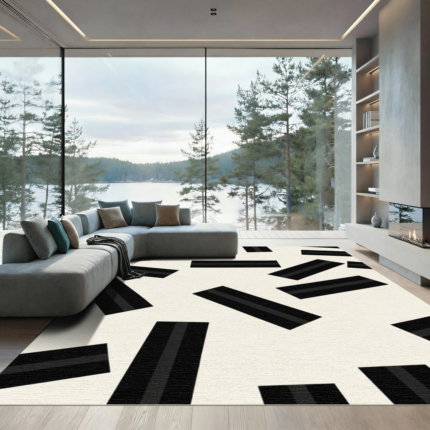 Black and Gray Parallel Lines Rug
