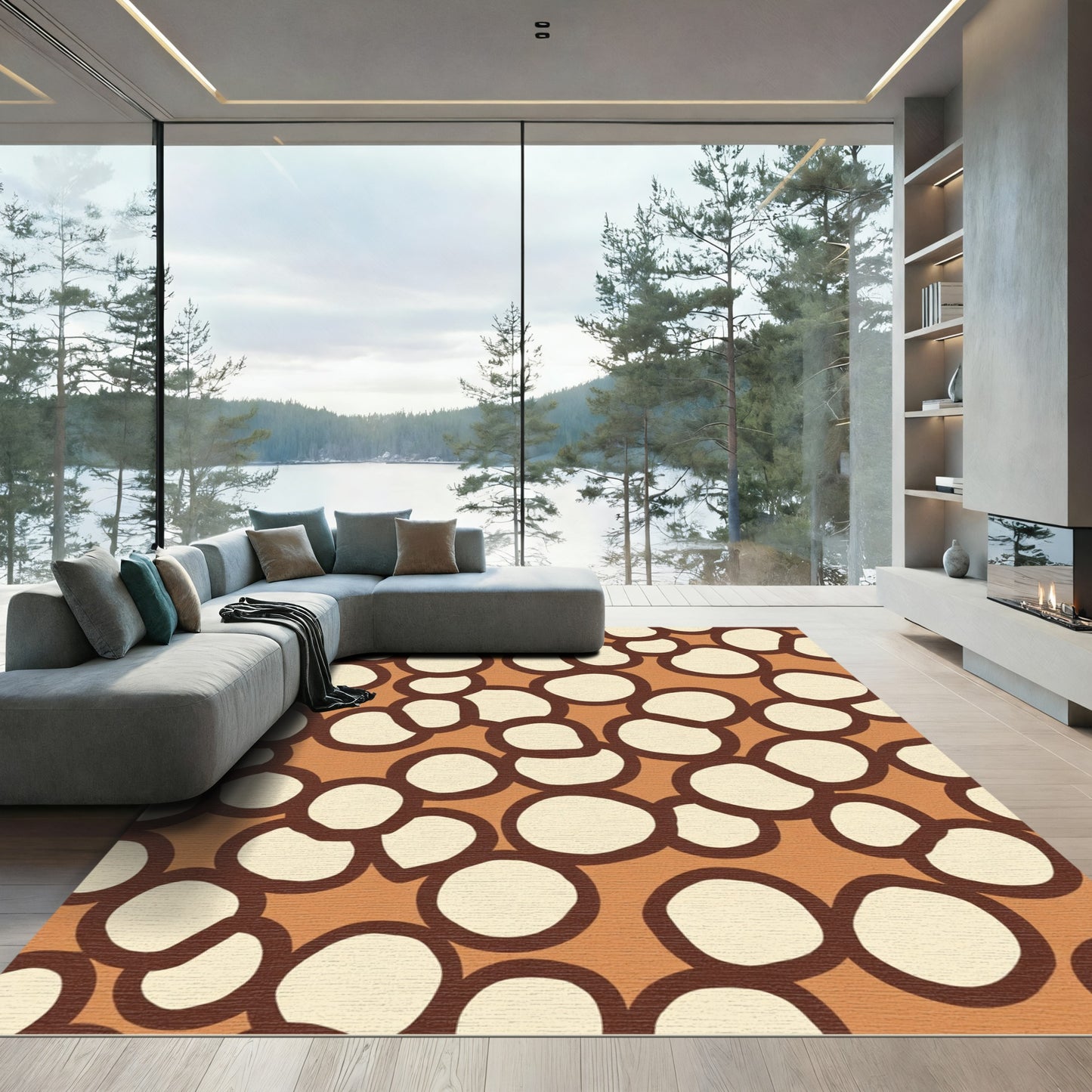Brown Cream Organic Pebble Cluster Rug