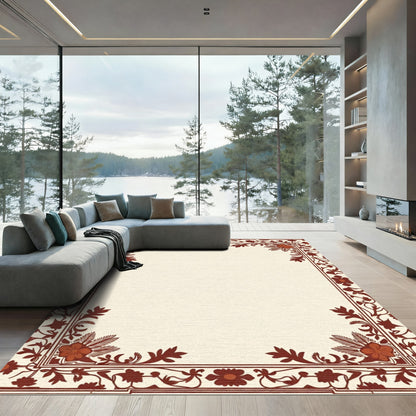 Rich Sienna Floral Scroll Border Rug