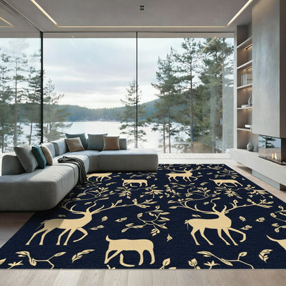Golden Deer Forest Silhouette Arrangement Rug