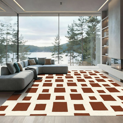 Brown Square Grid Blocks Rug