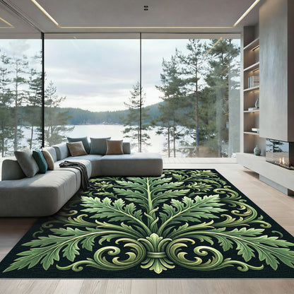Elegant Sage Green Botanical Acanthus Scroll Rug