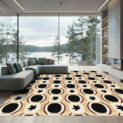 Abstract Beige Ovals Black Figures Rug