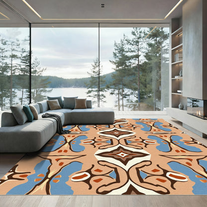 Terracotta Blue Abstract Symmetry Rug