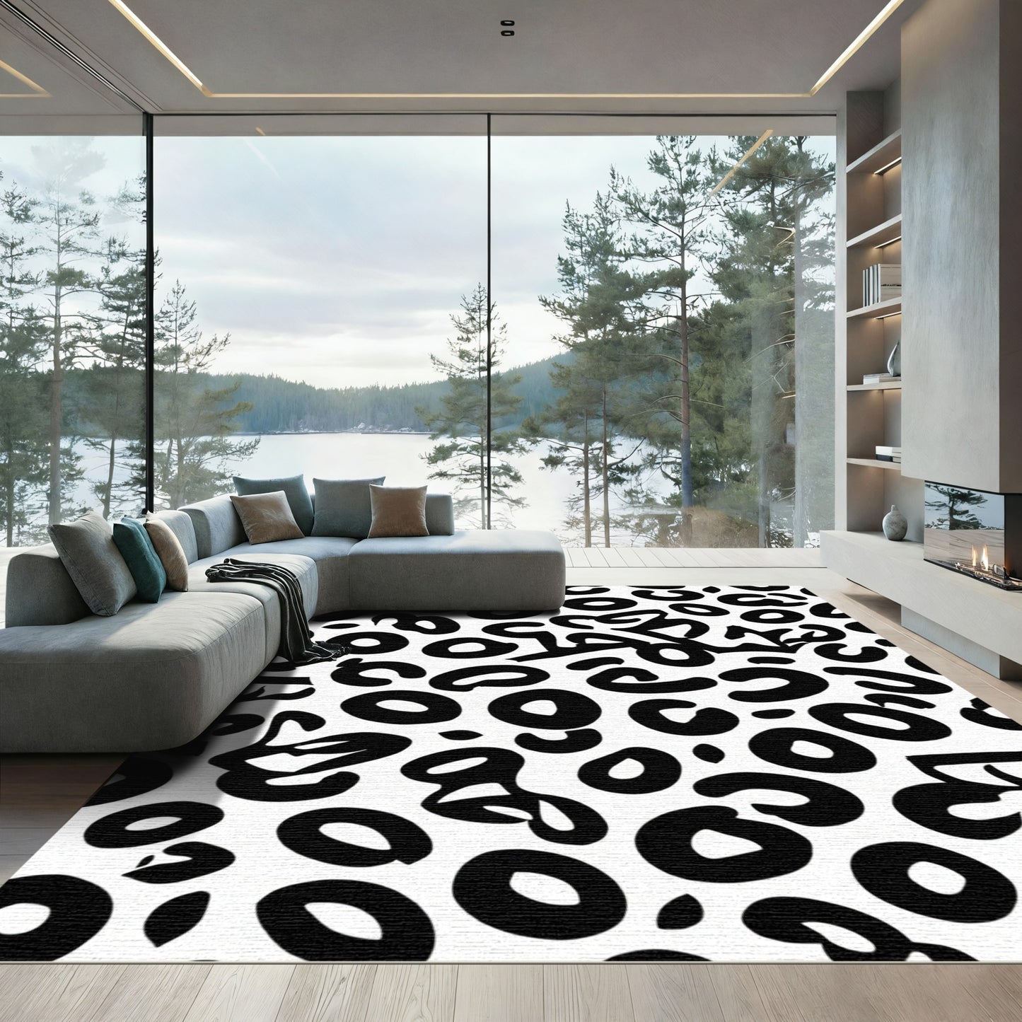 Bold Black White Spot Abstract Rug