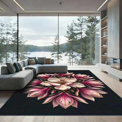 Elegant Pink Magnolia Floral Medallion Rug