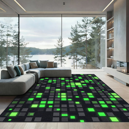 Electric Neon Green Gridded Digital Square Rug