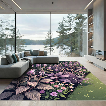 Purple Spiked Flowers Grass Garden Rug