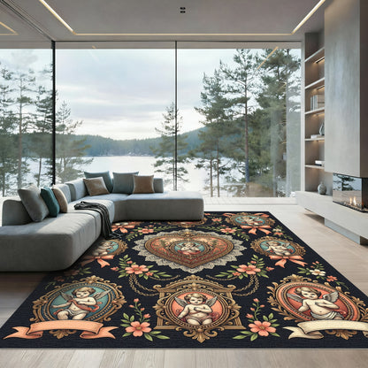 Ornate Cherub Flower Garland Heart Collage Rug