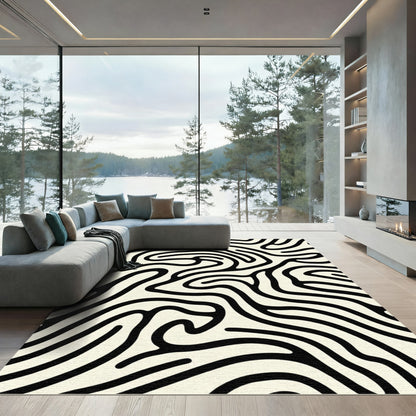 Cream Black Abstract Stripe Rug
