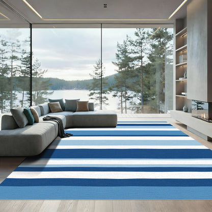 Deep Blue Striped Watercolor Harmony Rug