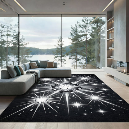 Monochrome Celestial Starburst Abstract Art Rug