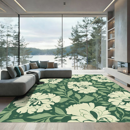 Cream Peony Garden Green Tones Rug