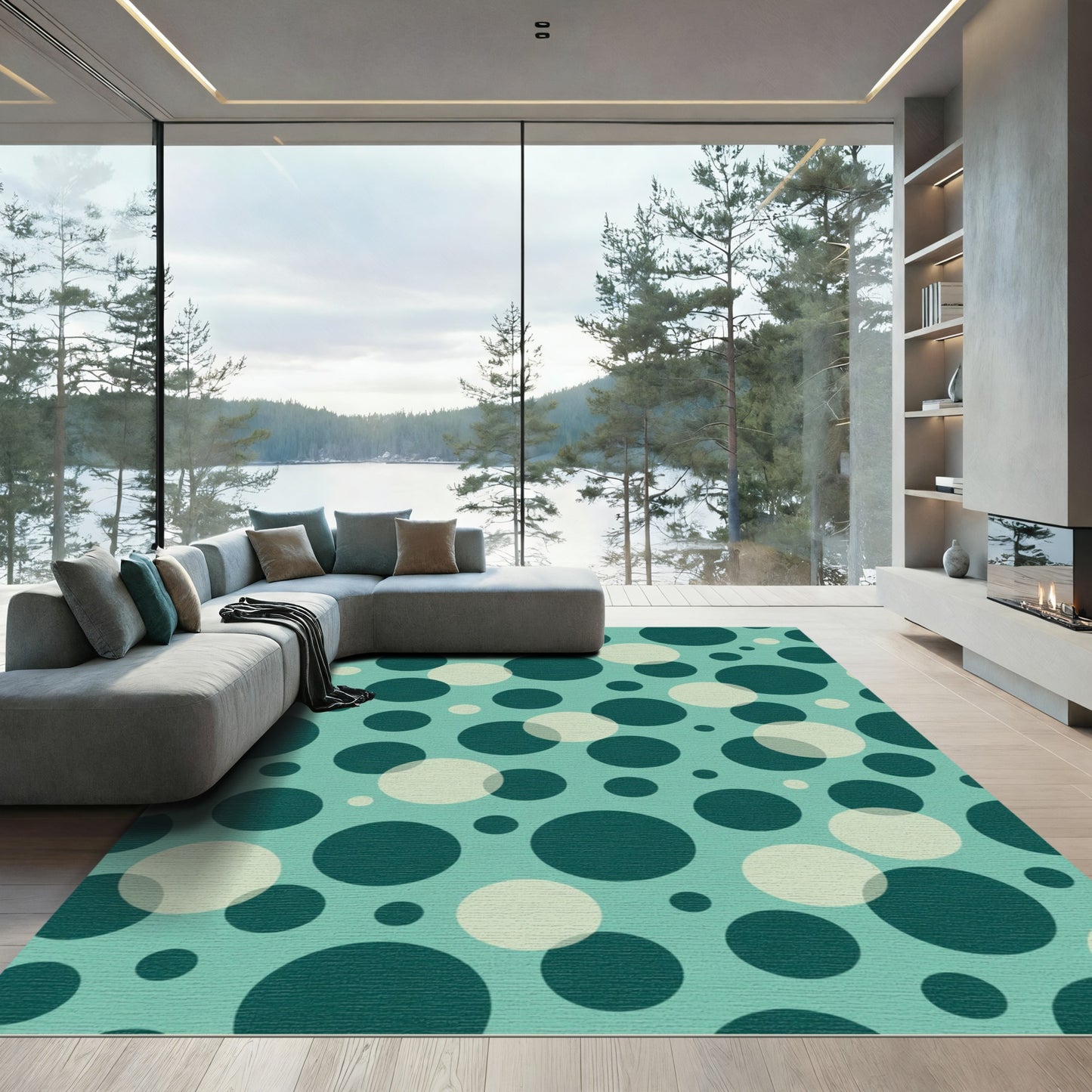 Teal Serene Circles Composition Rug