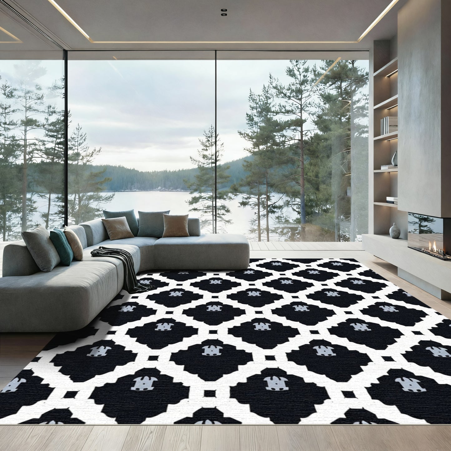 Black and White Abstract Lattice Rug