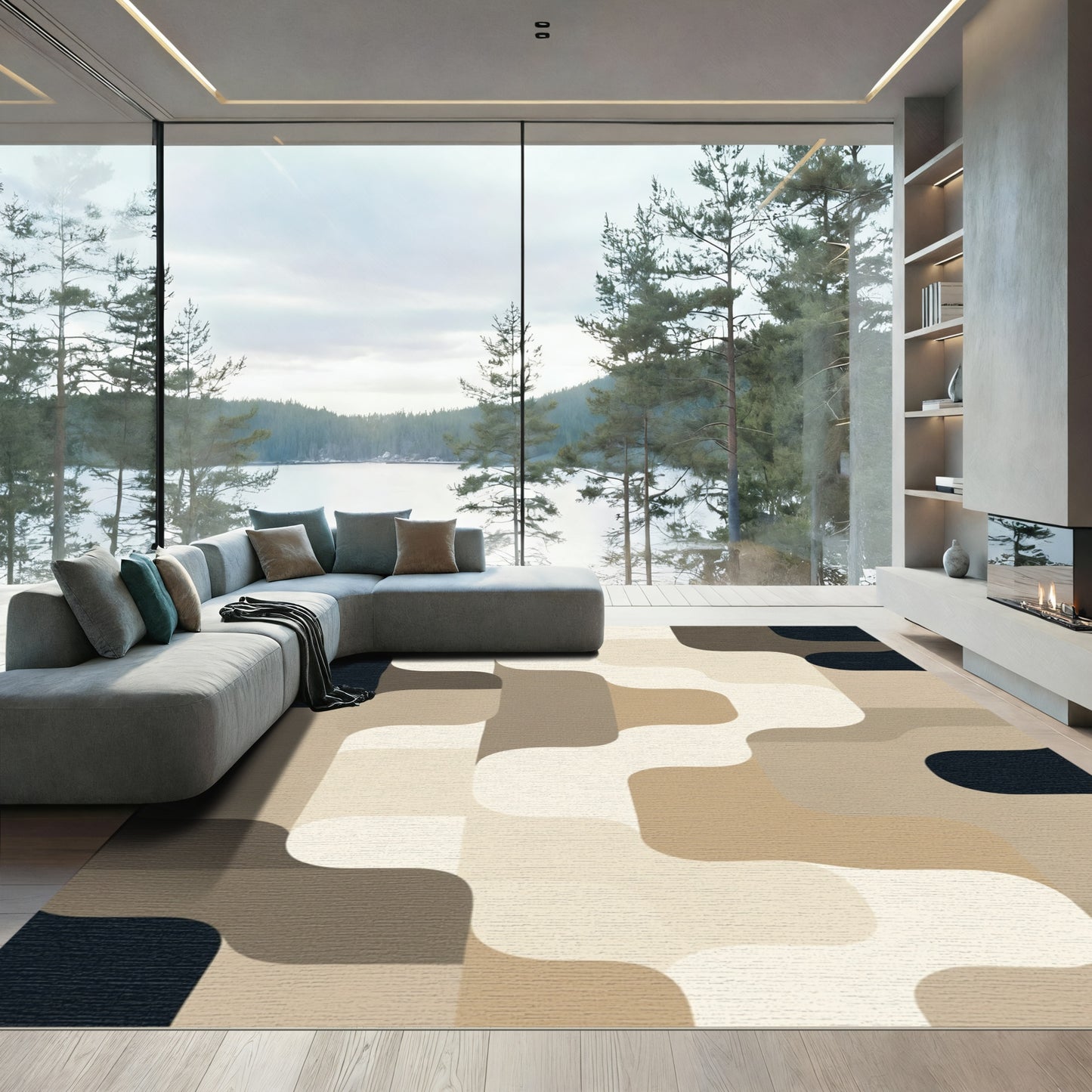 Earthy Tones Wavy Geometric Assemblage Rug