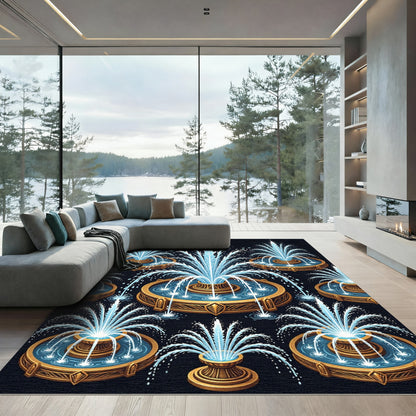 Elegant Golden Fountain Aquamarine Tile Rug