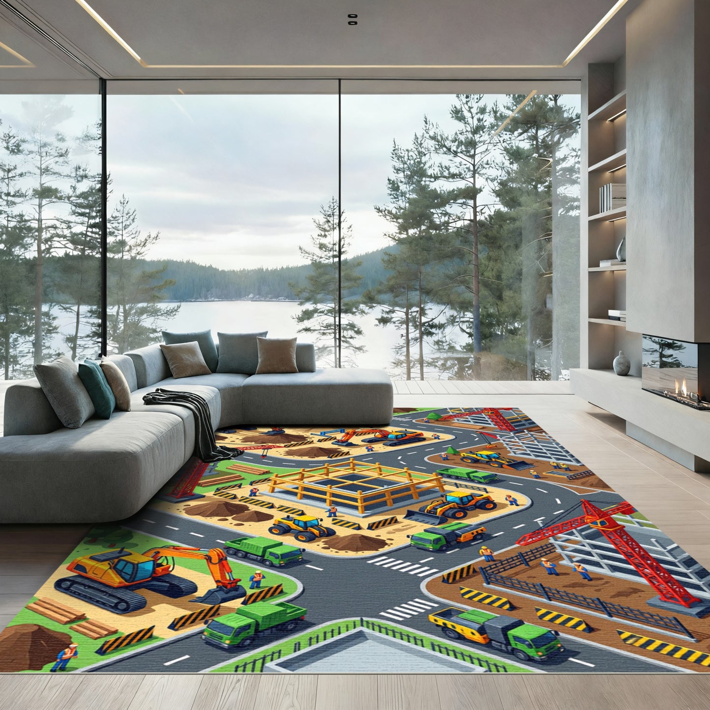 Isometric Urban Construction Site Illustration Rug