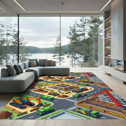 Isometric Urban Construction Site Illustration Rug